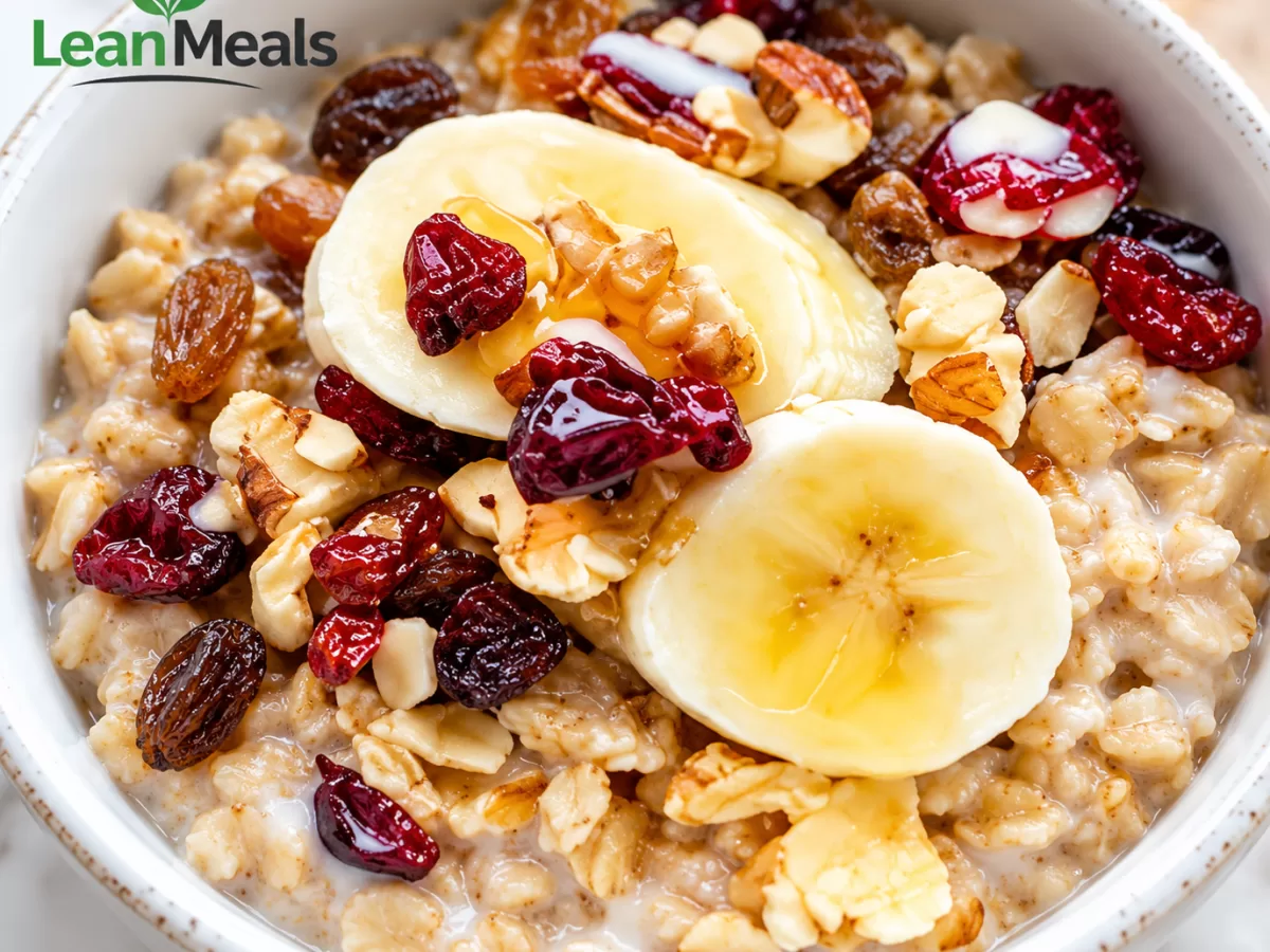 Oatmeal Porridge With Bananas Cranberries & Raisins